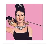Pyramid International Pink Audrey Hepburn Art Print, Paper, Multi-Colour, 40 x 40 x 1.3 cm