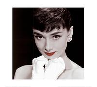 Pyramid International "Red Lips Audrey Hepburn Art Print, Multi-Colour, 40 x 40 x 1.3 cm