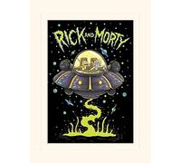 Pyramid International Rick and Morty Ufo Mounted Print Memorabilia, Multi-Colour, 30 x 40 x 1.3 cm