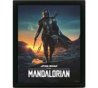 Pyramid International Star Wars: The Mandalorian 3D Lenticular Poster in Box Frame (Nightfall Design) 25cm x 20cm x 1.5cm - Official Merchandise, Black