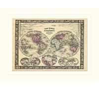 Pyramid International The World in Hemispheres (1864) -Mounted Print Memorabilia 30 x 40cm, Paper, Multicoloured, 30 x 40 x 1.3 cm