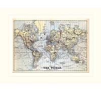 Pyramid International The World On Mercator's Projection 1874" Mounted Print Memorabilia, Multi-Colour, 30 x 40 x 1.3 cm