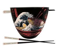 Pyramid International Vincent Trinidad Ramen Set with Bowl and Chopsticks (Great Wave Design) 18oz Ceramic Bowl, Pair of Lacquered Wooden Chopsticks - Official Merchandise (GP85782)