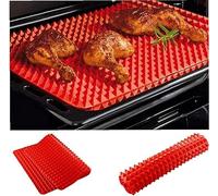 Pyramid Pan Silicone Baking Mat, Diamond Chef Tray Oven Non-Stick Value Pack Red, Fat Reducing Healthy Heat-Resistant Non-Slip Reusable Sheet for Grilling BBQ 29X41Cm (2 Pieces)