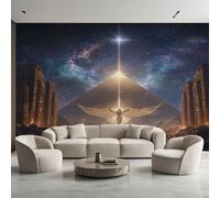 Pyramid Photo Wallpaper, Starry Sky Ancient Egypt Wallpaper Mural, 500x350cm Wall Paper for Bedroom Living Room, Non-Woven Wall Mural Room Decor EL&D55