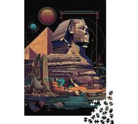 Pyramid Sphinx Egyptian Art Print 1000-Piece Puzzle for Adults, 70x50cm/1000pcs, to Complete Gradually over A Weekend; White Cardboard with Reduced Dust