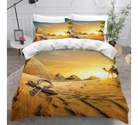 Pyramid Super King Size Duvet Cover Sets Desert Camel Bedding Set 3D Print Soft Microfiber Quilt Covers 260x220 cm with Zipper Closure and 2 Pillowcases 50x75 cm for Adults D.2670