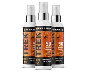 Pyramid Trek 50 Insect Repellent, 50% DEET Max Strength Mosquito Repellent, Up To 6hrs protection. Unscented, Fast-Drying Spray For Travel, Trekking, Camping, Festivals. Suitable for Age 12+ (3x100ml)