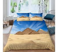 Pyramids Double Duvet Cover Sets Ancient Egyptian Architecture Bedding Set 3D Print Microfiber Soft Lightweight Breathable Quilt Cover with Zipper and 2 Pillowcases c-393