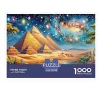 Pyramids, Glowing Stars over River And Pavilion 1000 Piece Jigsaw Puzzle Fantasy Architecture for Boys, Girls, Men & Women 52x38cm/1000pcs
