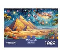 Pyramids, Glowing Stars over River And Pavilion 1000 Piece Jigsaw Puzzle Fantasy Architecture for Kids & Adults 70x50cm/1000pcs