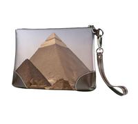 Pyramids of Egypt Print Genuine Leather Wristlet Clutch Wallet Purse Handbag Cell Phone Pocket for Women