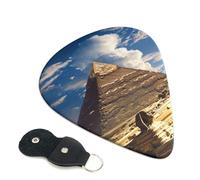 Pyramids of Egypt Printed Guitar Picks, 6 Pack with Leather Keychain Pick Holder - 0.46mm, 0.71mm, 0.96mm Assorted Thickness for Acoustic Ukulele, Electric Guitar, Acoustic Guitar, Bass
