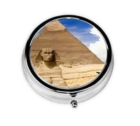 Pyramids of Egypt Printed Round Travel Pill Box Cute Small Metal Pocket Pill Case for Men & Women 3 Compartment Portable Pill Organizer for Purse or Pocket