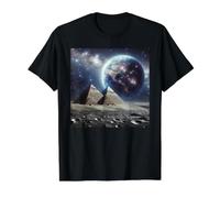 Pyramids on the Moon with Earthrise Value Graphic T-Shirt, Men, Black, S