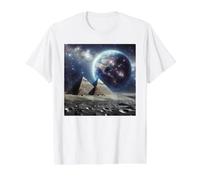 Pyramids on the Moon with Earthrise Value Graphic T-Shirt, Men, White, XL
