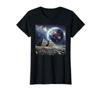 Pyramids on the Moon with Earthrise Value Graphic T-Shirt, Women, Black, L