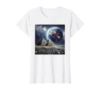 Pyramids on the Moon with Earthrise Value Graphic T-Shirt, Women, White, M