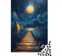 Pyramids Under Moonlight 1000-Piece Puzzle for Adults, 52x38cm/1000pcs, Clean White Cardboard for Sorting; to Complete Gradually over A Weekend