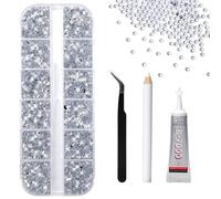 Pyrasis 3500Pcs Silver Clear Resin Rhinestones Kit, 3mm Crystal Clear Flat-Back Gems, for Christmas and New Year Nail Art Crafting Clothing Book Makeup, with Glue, Tweezers and Picking Pen