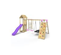 Wooden Climbing Frame with Swing, Climbing Wall, Monkeybars and Slide - Pyrennes Pink Rebo Pink One Size
