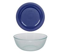 Pyrex (1) 7404 4.5qt Sculpted Glass Mixing Bowl, & (1) 7404-PC 4.5qt Blue Lid