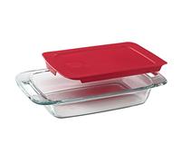 Pyrex 1090948 FBA_141992 Baking Dish with Red Plastic Lid, Glass, Clear