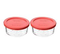 Pyrex (2 7200 Glass Bowls & (2) 7200-PC Red Lids Made in the USA