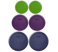 Pyrex (2) 7200-PC 2-Cup Lawn Green, (2) 7201-PC 4-Cup Purple, (2) 7402-PC 6/7-Cup Blue Food Storage Replacement Lids - Made in USA