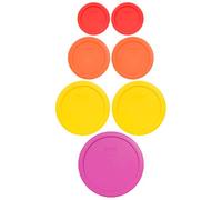 Pyrex (2) 7202-PC 1-Cup Red, (2) 7200-PC 2-Cup Orange, (2) 7201-PC 4-Cup Meyer Yellow, & (1) 7402-PC 6/7-Cup Pink Lids - Made in USA