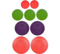 Pyrex (2) 7202-PC 1-Cup Red, (3) 7200-PC 2-Cup Lawn Green, (2) 7201-PC 4-Cup Purple, & (2) 7402-PC 6/7-Cup Red Lids - Made in USA