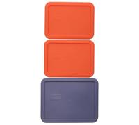 Pyrex (2) 7210-PC 3-Cup Pumpkin Orange Lids and (1) 7211-PC 6-Cup Blue Lid Set Made in the USA