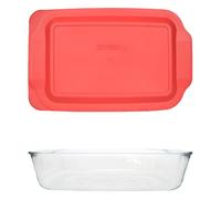 Pyrex 233-D 5Qt Glass Baking Dish with 233-PC Red Lid - Made in USA | 9" x 15" Pan | Brownies & Cornbread | Cakes & Cinnamon Rolls | Casseroles & Side Dishes | Oven, Microwave & Freezer Safe