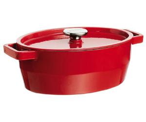 PYREX 29 cm Oval Cast Iron Slow Cook Enamelled Casserole, Red