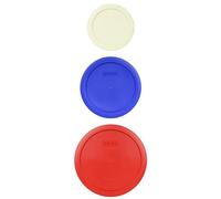 Pyrex 3-Piece Lid Set for 7200, 7201 and 7402/7203 Bowls - Made in USA | White | Cadet Blue | Red | BPA-Free Plastic | Refrigerator Ready | Top Rack Dishwasher Safe | Space-Saving Organization