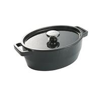 Pyrex 33 cm Oval Cast Iron Slow Cook Enamelled Casserole, Carbon Black
