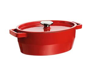 Pyrex 33 cm Oval Cast Iron Slow Cook Enamelled Casserole, Red