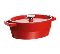 Pyrex 33 cm Slow Cook Enamelled Cast Iron Oval Casserole, Stainless Steel, Red, 5,8L