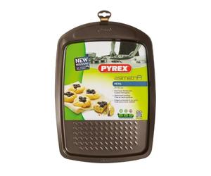 Pyrex 33 x 25 cm Large Metal Asimetria Easy-Grip Baking Tray, Brown