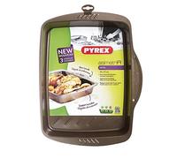 Pyrex 35 x 27 cm Large Metal Asimetria Easy-Grip rectangular Roaster, Brown