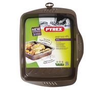 Pyrex 35 x 27 cm Large Metal Asimetria Easy-Grip Rectangular Roaster, Brown