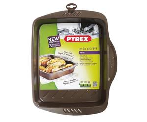 Pyrex 35 x 27 cm Large Metal Asimetria Easy-Grip rectangular Roaster, Brown