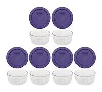 Pyrex (6) 7202 Glass Bowls & (6) Pyrex 7202-PC Plum Purple Lids