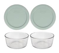 Pyrex 7201 4-Cup Glass Food Storage Bowls with Tranquil Green Lids, 2-Pack | Meal Prep, Organization & Food Storage | BPA-Free, Dishwasher Safe | Made in USA