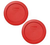 Pyrex 7202-PC Poppy Red Round Plastic Food Storage Replacement Lids - 2 Pack
