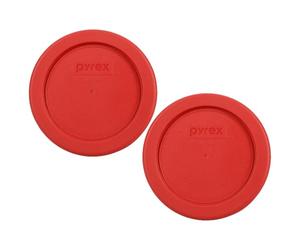 Pyrex 7202-PC Poppy Red Round Plastic Food Storage Replacement Lids - 2 Pack