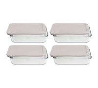 Pyrex 7210 (3-Cup) Glass Dish with Warm Stone Lid (4-Pack) - Made in USA | Food Storage Container | BPA-Free Plastic | Replacement Cover | Meal Prep | Kitchen Organization | Refrigerator | Leftovers