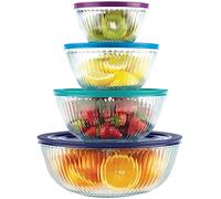 Pyrex 8 Piece Ribbed Bowl (4) Set Including Locking Lids