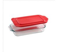 Pyrex Basics 2 Quart Glass Oblong Baking Dish with Red Plastic Lid - 7 inch x 11 Inch by Pyrex