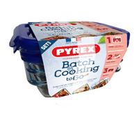 Pyrex Batch Cooking Cook & Go Food Storage Glass Containers - 0.8Ltr (Set 3)